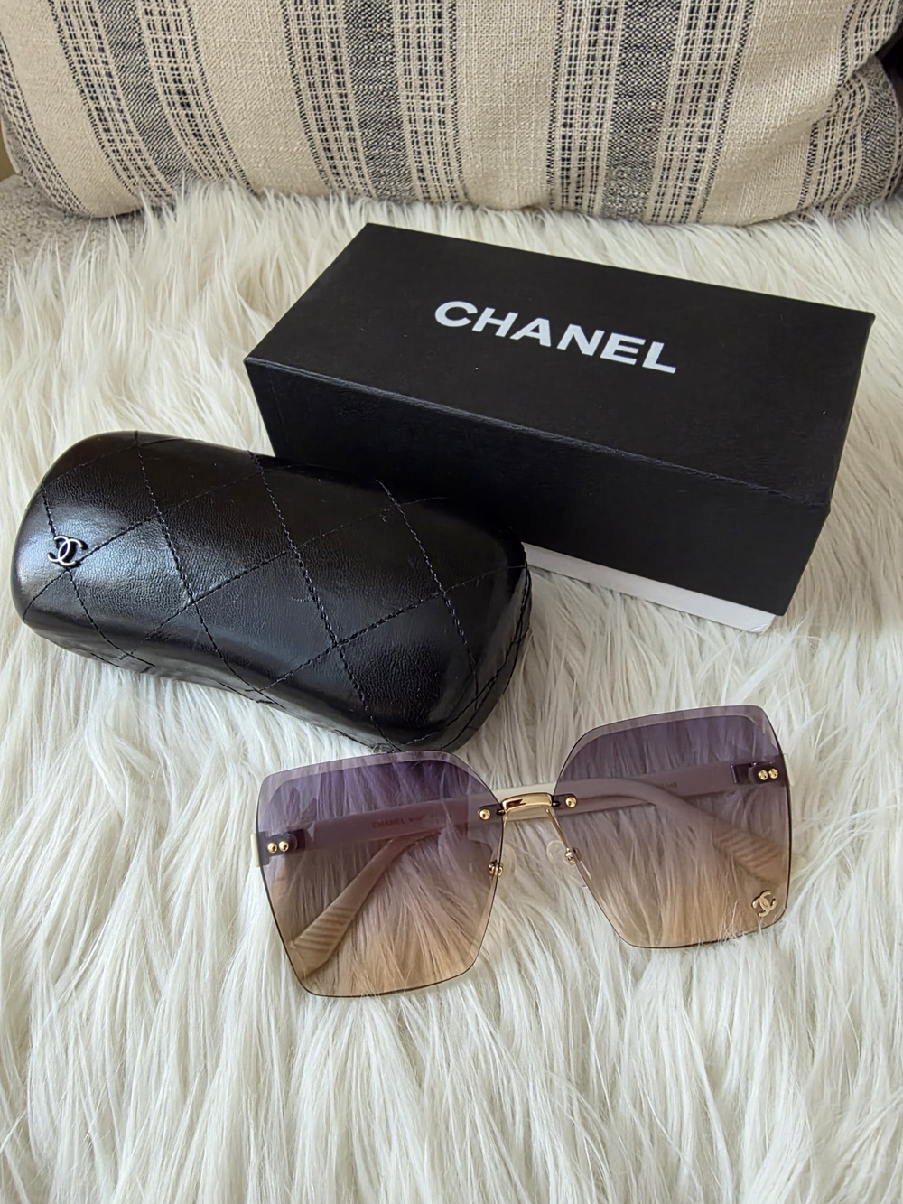 Square Sunglasses With White And Gold Accents